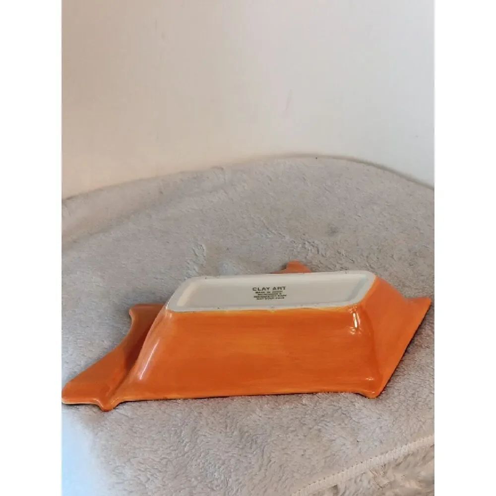 Clay Art Beachy Orange Ceramic Snack Tray / Trinket Bowl - Picture 4 of 7